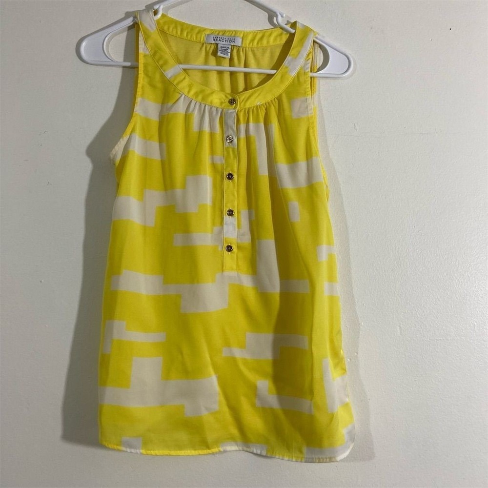 Kenneth Cole Reaction Women's Sleeveless Henley Blouse Yellow Size S
